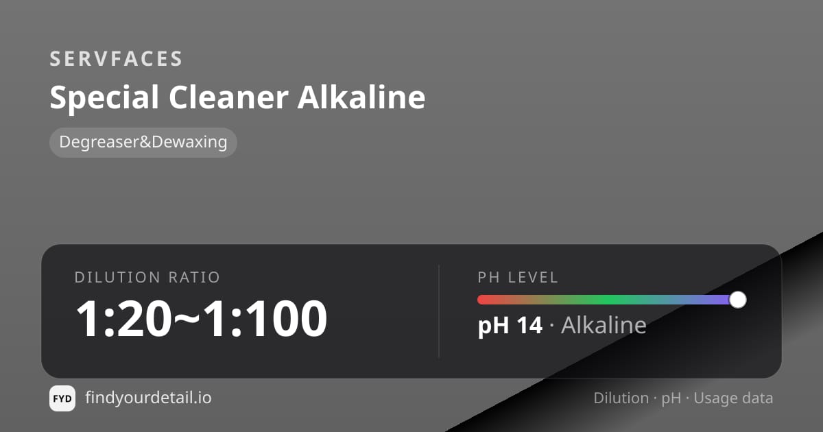servFaces Special Cleaner Alkaline dilution ratio and pH specification chart
