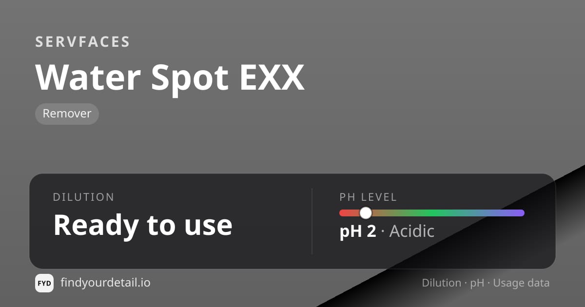 servFaces Water Spot EXX dilution ratio and pH specification chart