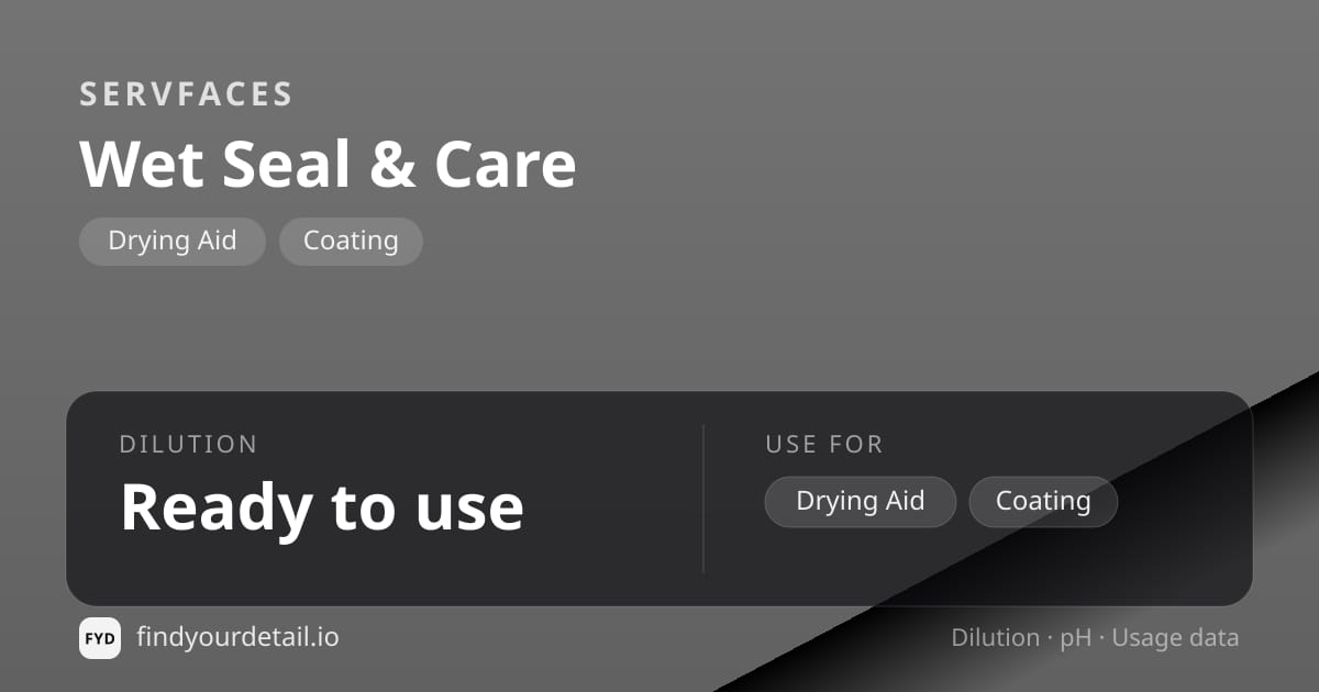 servFaces Wet Seal & Care dilution ratio and pH specification chart