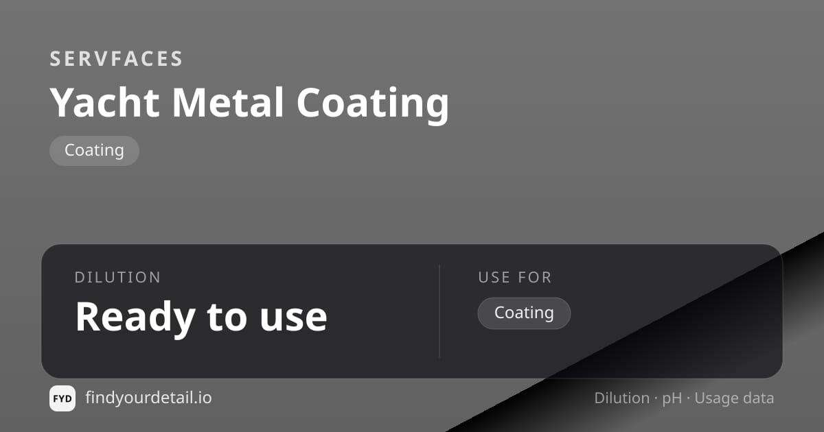 servFaces Yacht Metal Coating dilution ratio and pH specification chart