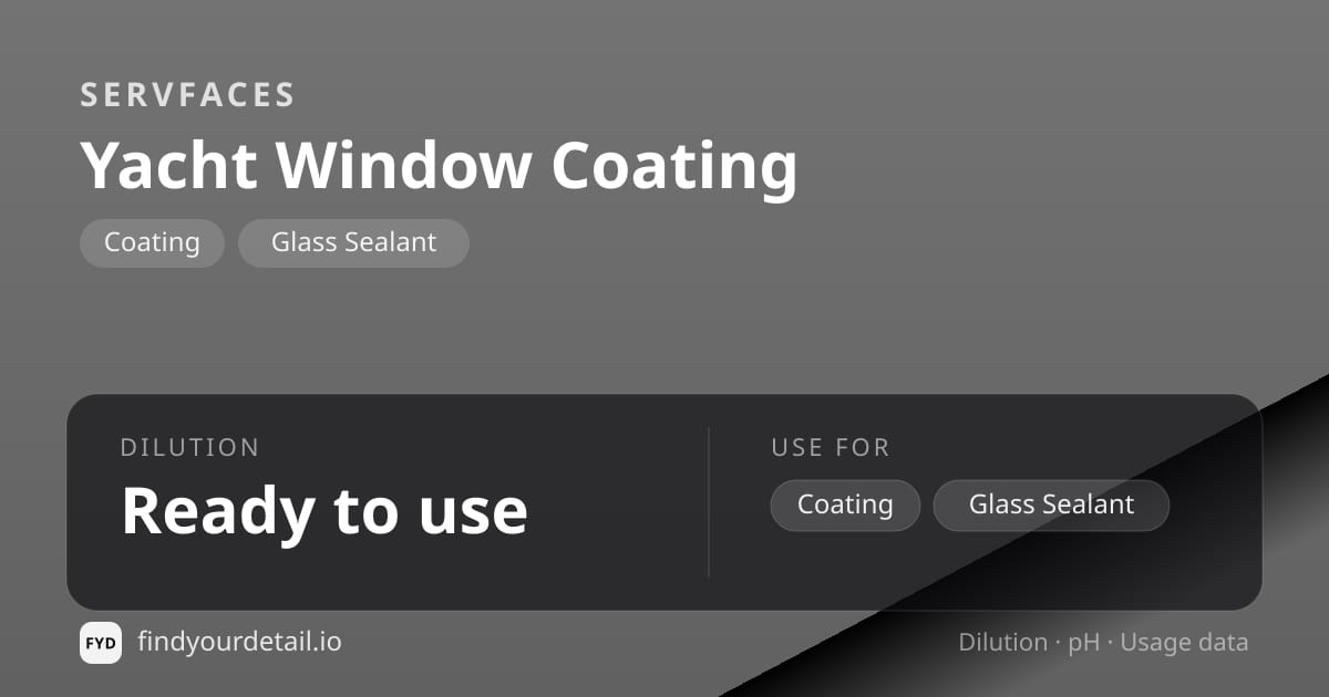 servFaces Yacht Window Coating dilution ratio and pH specification chart