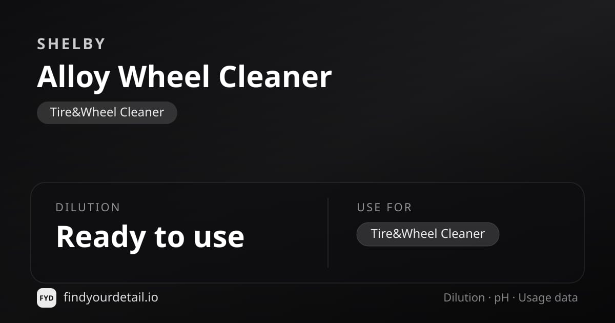 Shelby Alloy Wheel Cleaner dilution ratio and pH specification chart