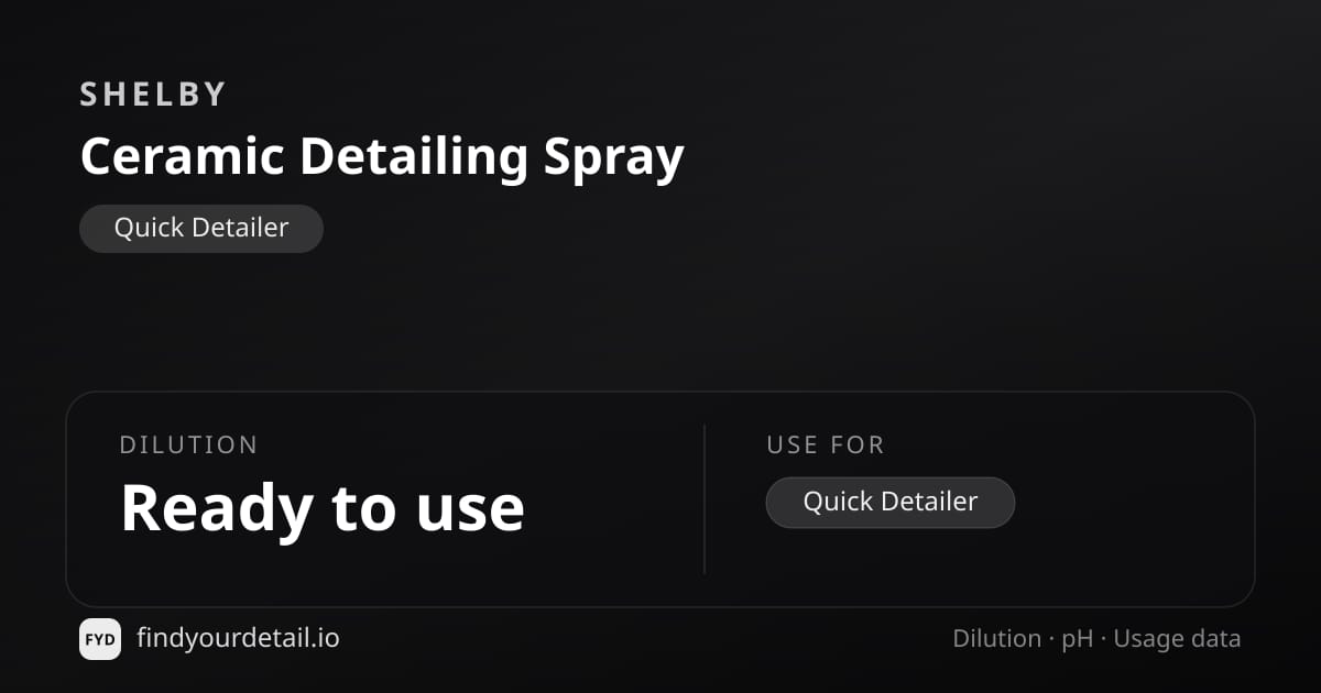 Shelby Ceramic Detailing Spray dilution ratio and pH specification chart