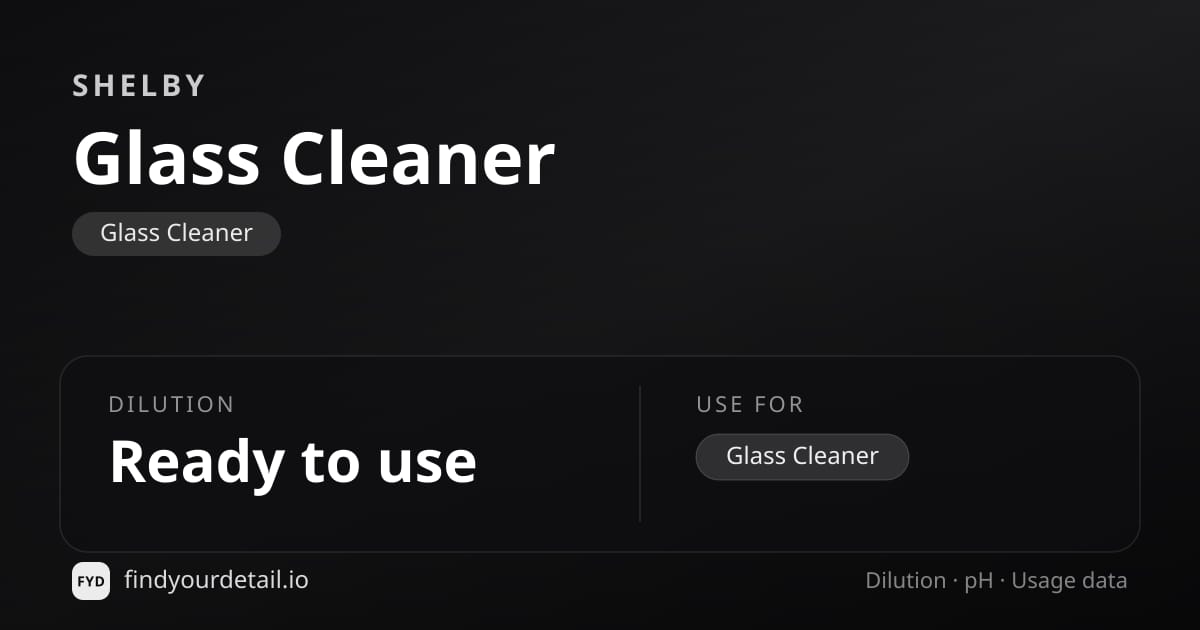 Shelby Glass Cleaner dilution ratio and pH specification chart
