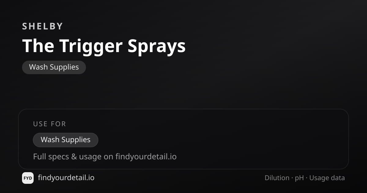 Shelby The Trigger Sprays dilution ratio and pH specification chart