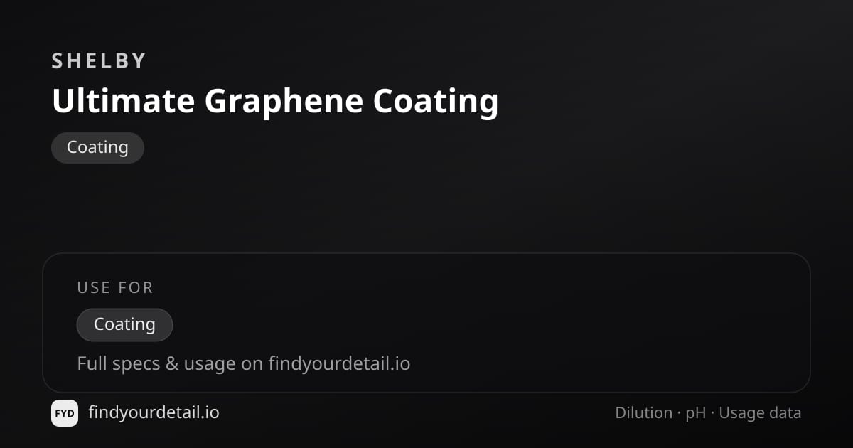 Shelby Ultimate Graphene Coating dilution ratio and pH specification chart