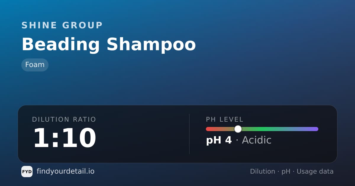 Shine group Beading Shampoo dilution ratio and pH specification chart