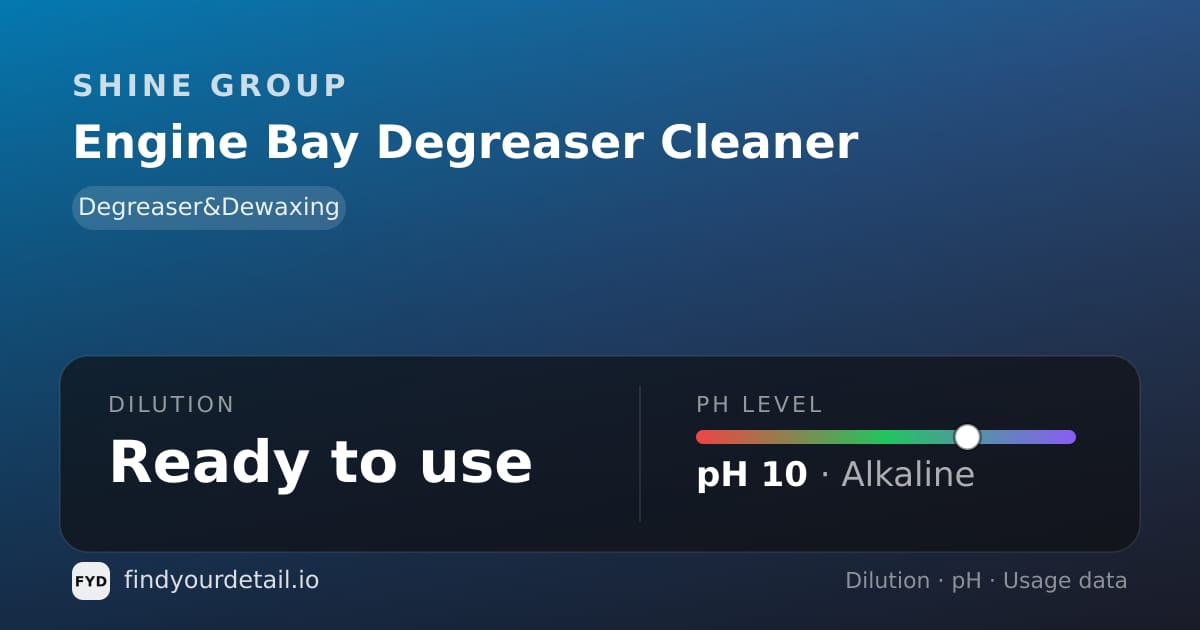Shine group Engine Bay Degreaser Cleaner dilution ratio and pH specification chart