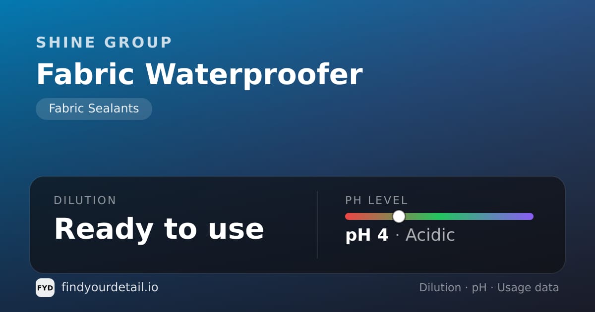 Shine group Fabric Waterproofer dilution ratio and pH specification chart