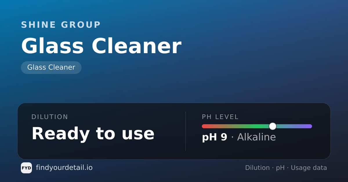 Shine group Glass Cleaner dilution ratio and pH specification chart
