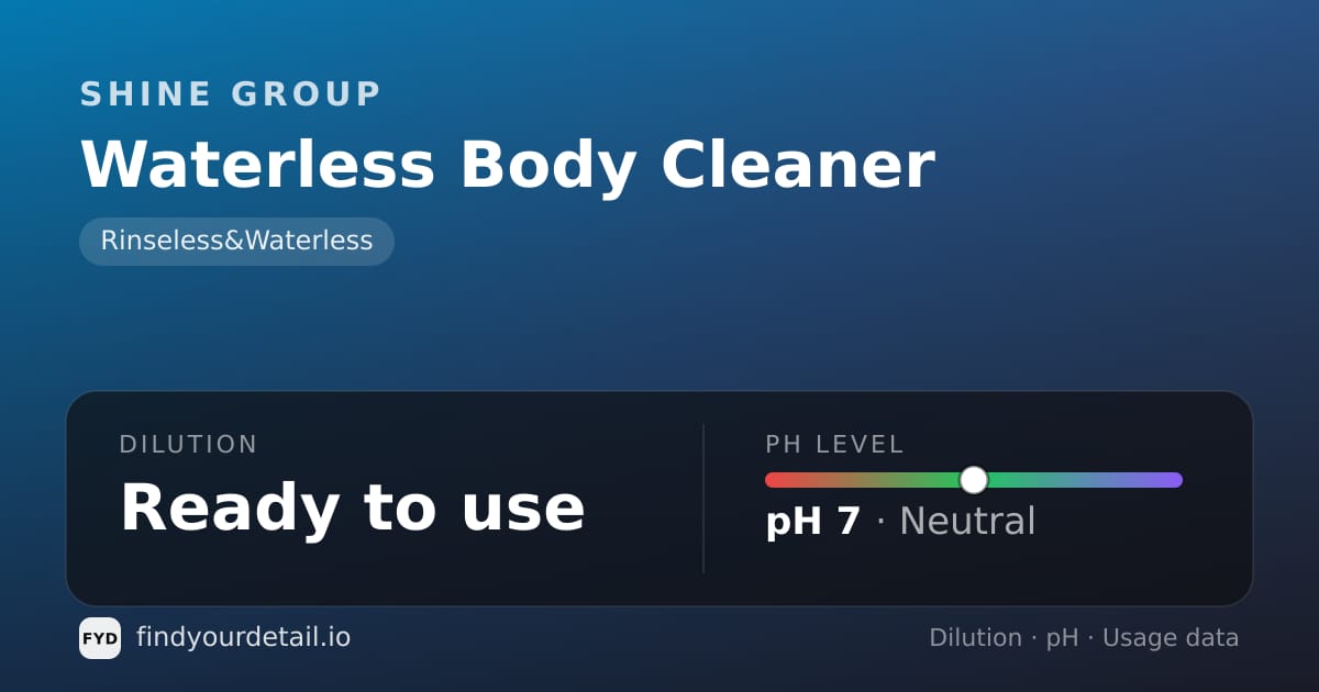 Shine group Waterless Body Cleaner dilution ratio and pH specification chart