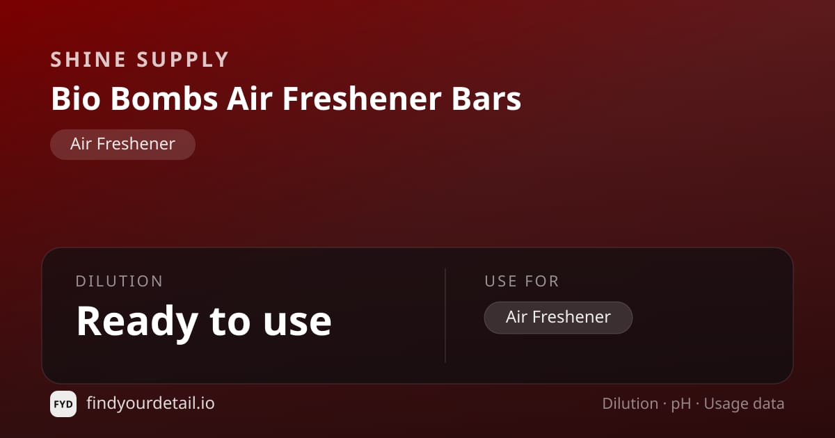 Shine Supply Bio Bombs Air Freshener Bars dilution ratio and pH specification chart