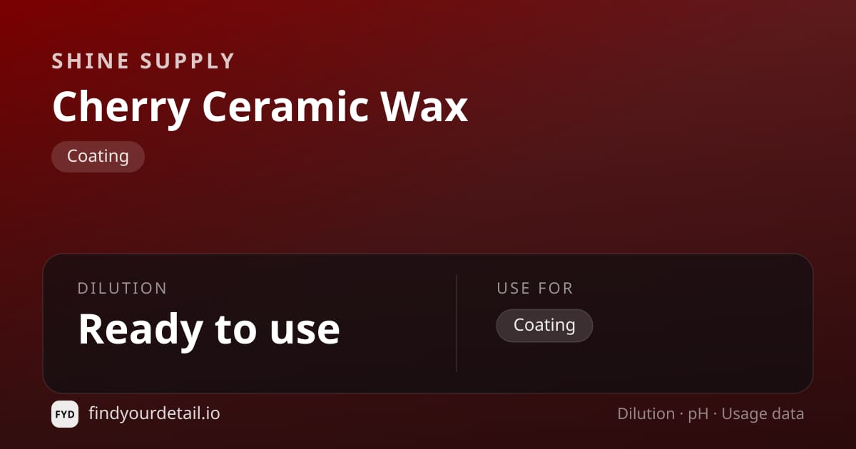 Shine Supply Cherry Ceramic Wax dilution ratio and pH specification chart