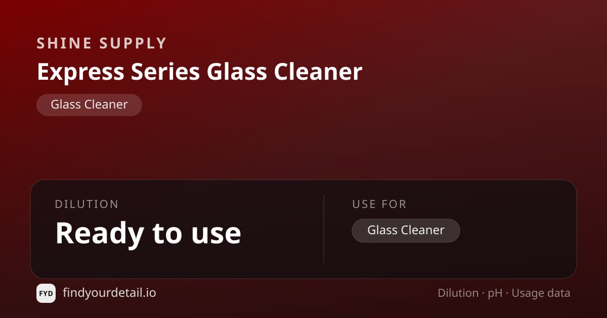 Shine Supply Express Series Glass Cleaner dilution ratio and pH specification chart