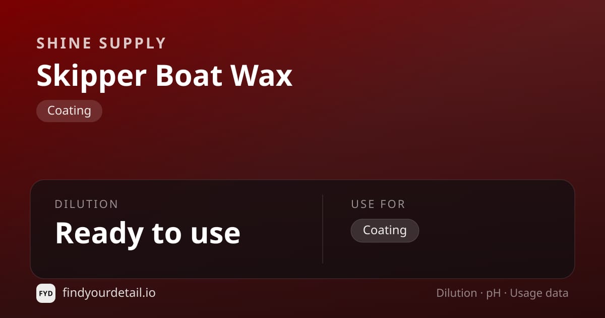 Shine Supply Skipper Boat Wax dilution ratio and pH specification chart