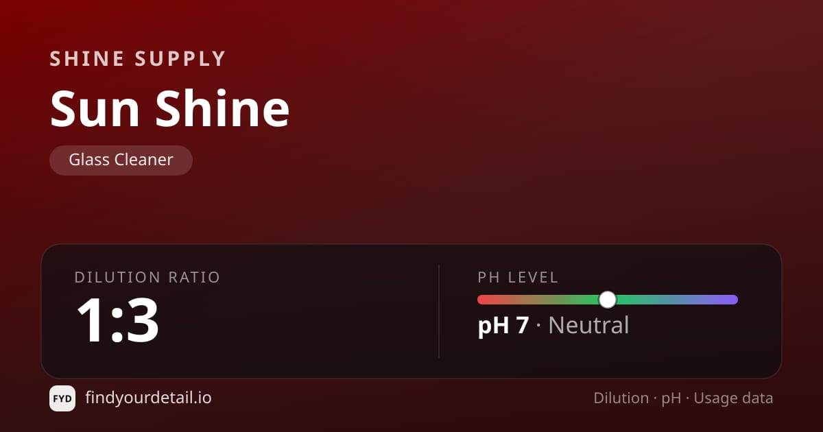 Shine Supply Sun Shine dilution ratio and pH specification chart
