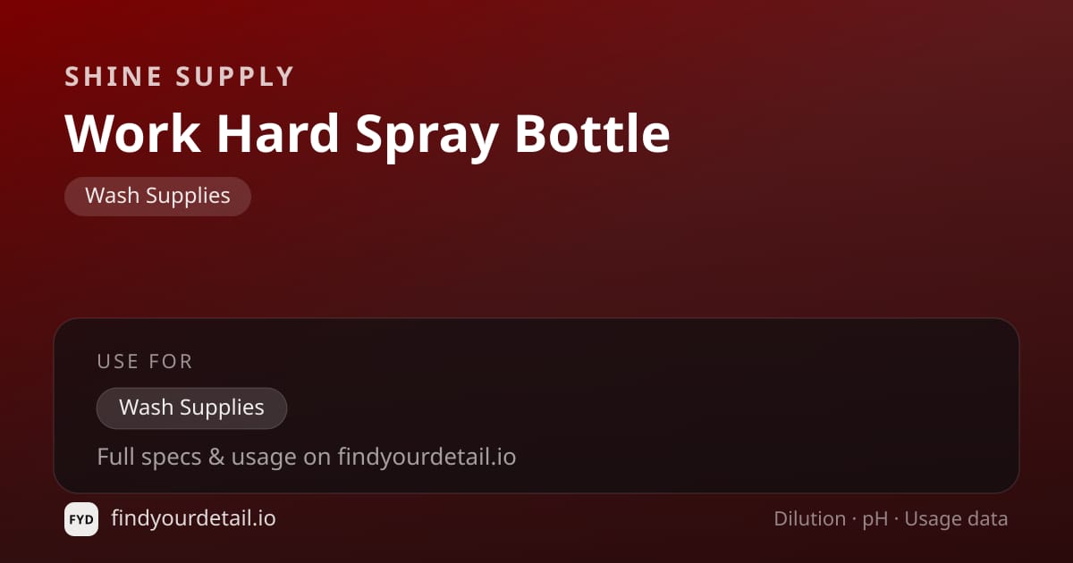 Shine Supply Work Hard Spray Bottle dilution ratio and pH specification chart