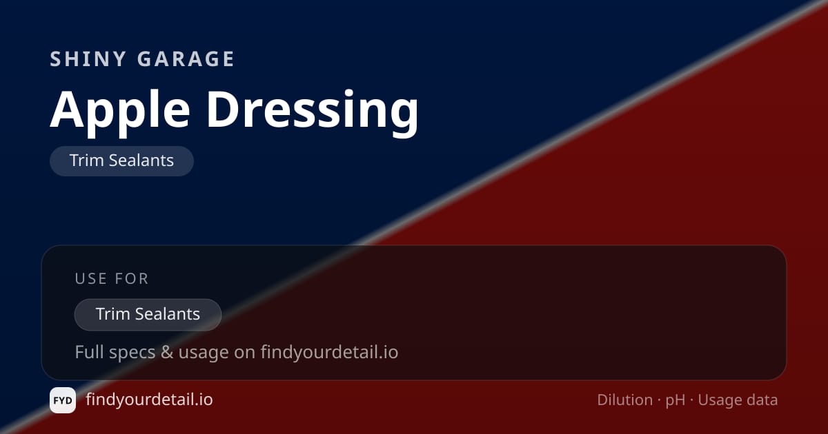 Shiny Garage Apple Dressing dilution ratio and pH specification chart