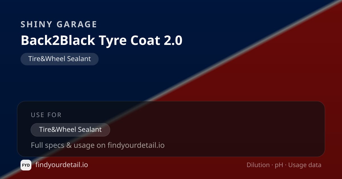 Shiny Garage Back2Black Tyre Coat 2.0 dilution ratio and pH specification chart