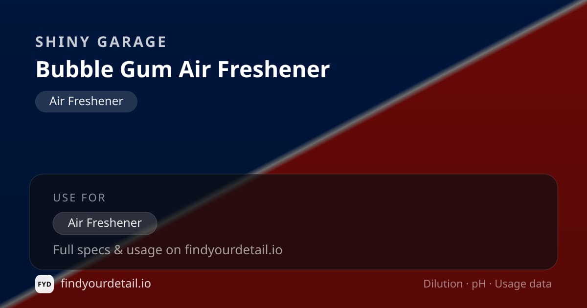 Shiny Garage Bubble Gum Air Freshener dilution ratio and pH specification chart