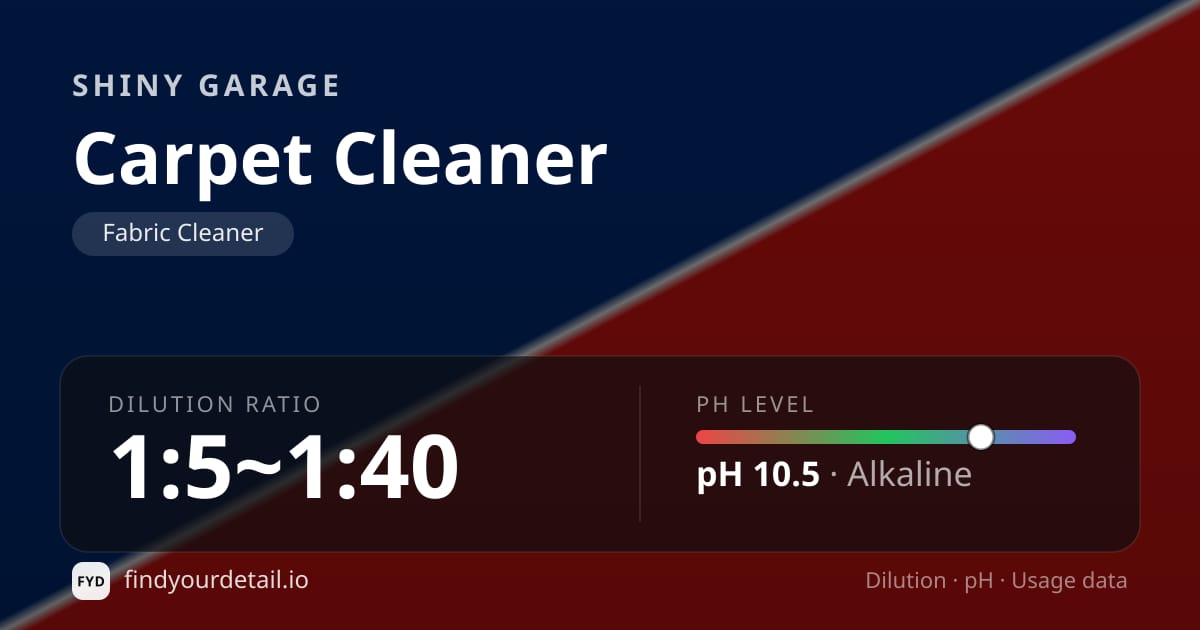 Shiny Garage Carpet Cleaner dilution ratio and pH specification chart