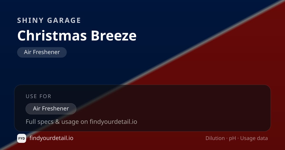 Shiny Garage Christmas Breeze dilution ratio and pH specification chart