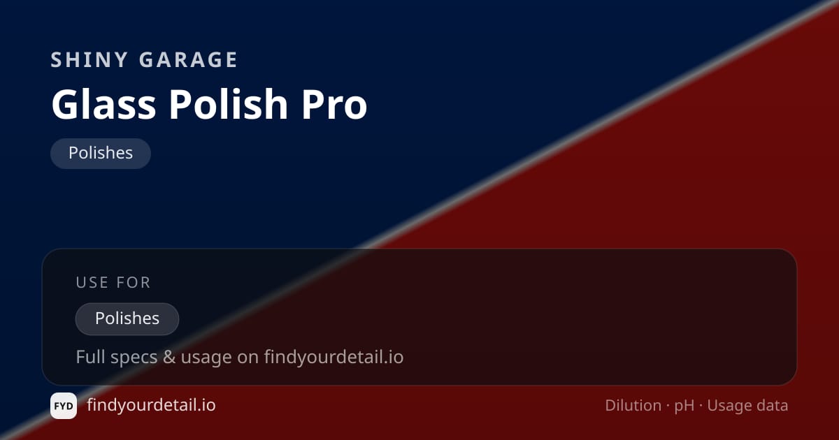 Shiny Garage Glass Polish Pro dilution ratio and pH specification chart