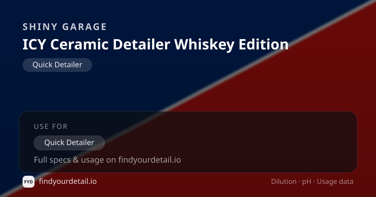 Shiny Garage ICY Ceramic Detailer Whiskey Edition dilution ratio and pH specification chart