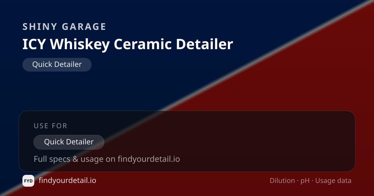 Shiny Garage ICY Whiskey Ceramic Detailer dilution ratio and pH specification chart