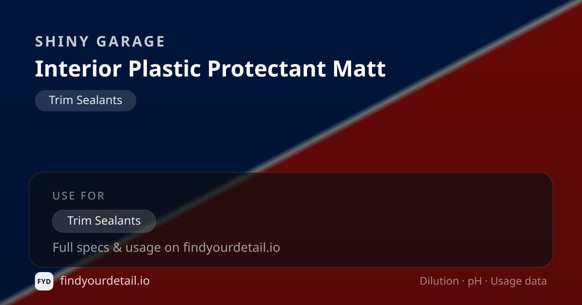 Shiny Garage Interior Plastic Protectant Matt dilution ratio and pH specification chart