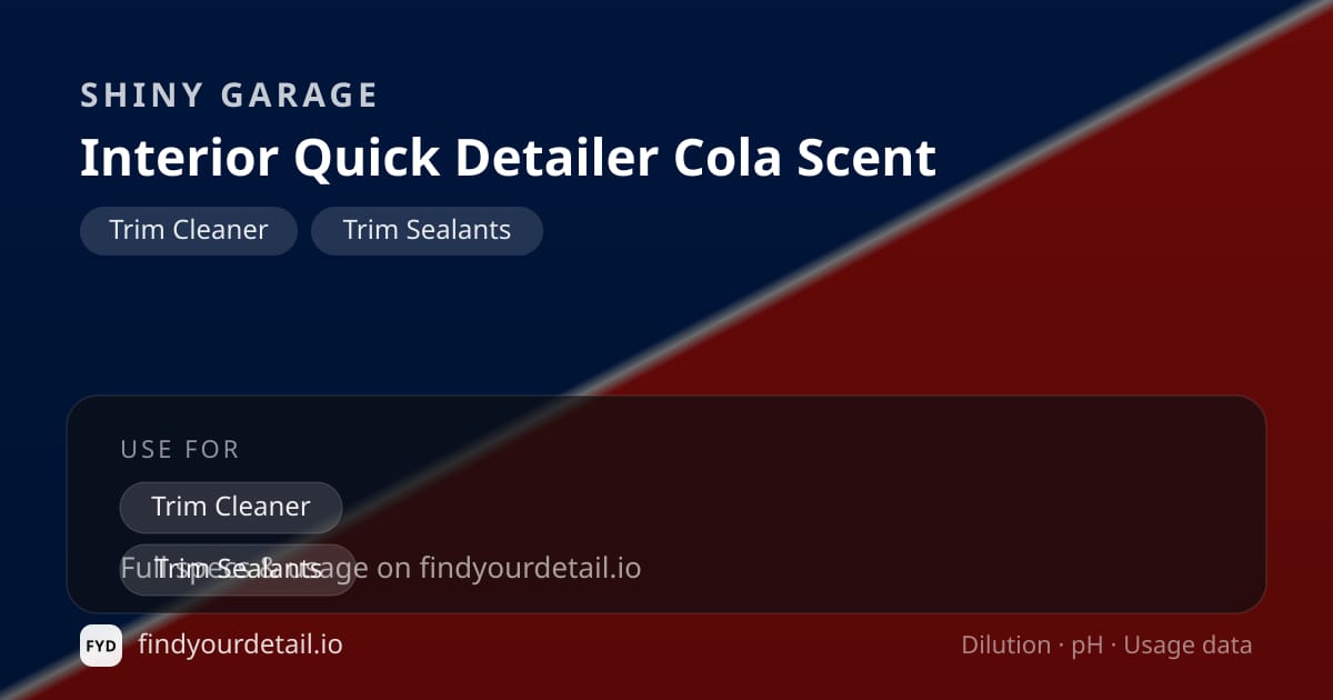 Shiny Garage Interior Quick Detailer Cola Scent dilution ratio and pH specification chart