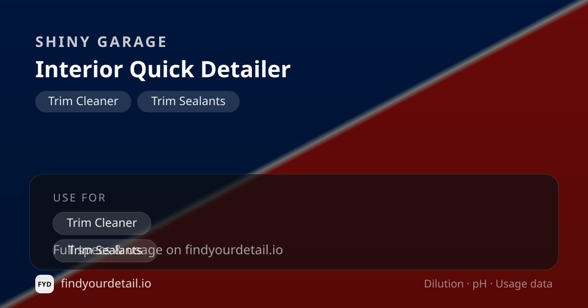 Shiny Garage Interior Quick Detailer dilution ratio and pH specification chart