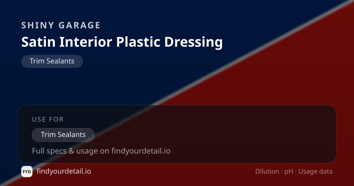 Shiny Garage Satin Interior Plastic Dressing dilution ratio and pH specification chart