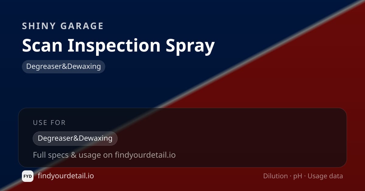 Shiny Garage Scan Inspection Spray dilution ratio and pH specification chart