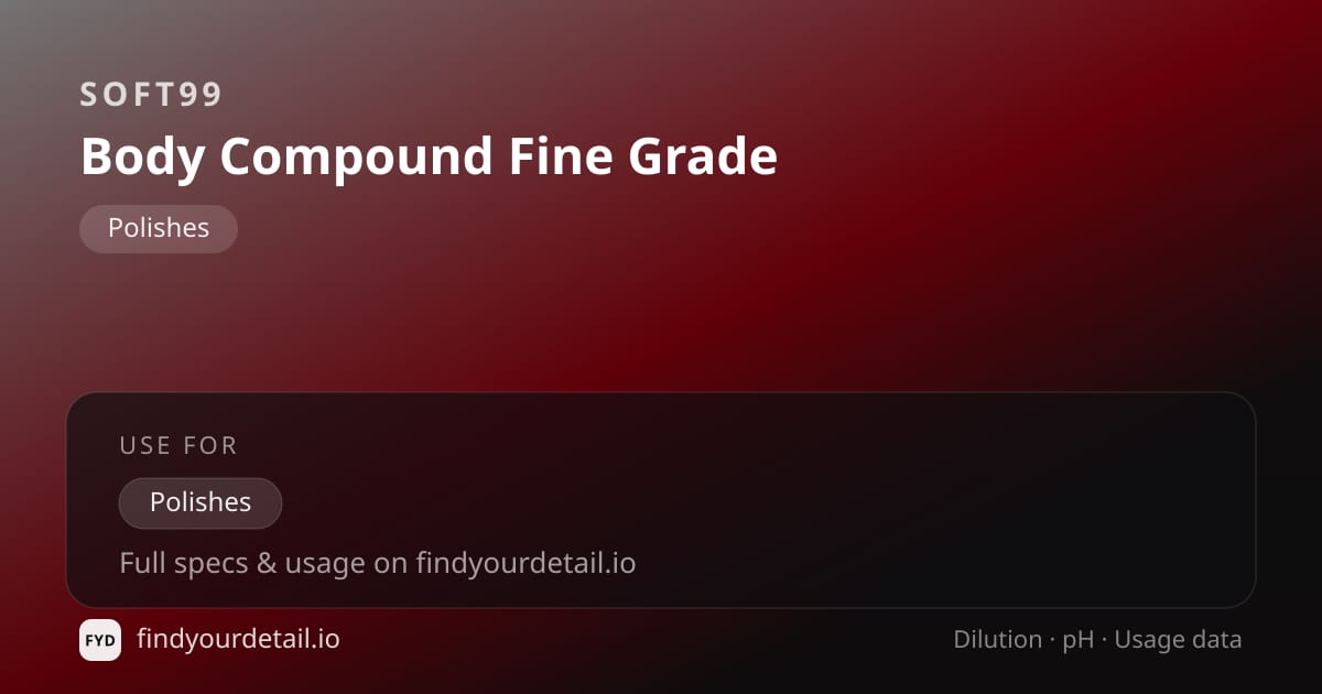 Soft99 Body Compound Fine Grade dilution ratio and pH specification chart