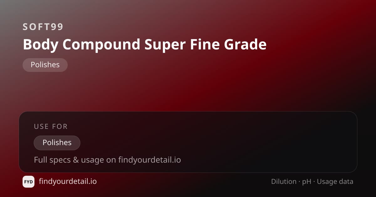 Soft99 Body Compound Super Fine Grade dilution ratio and pH specification chart