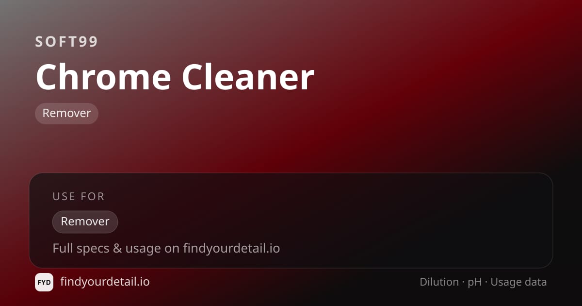 Soft99 Chrome Cleaner dilution ratio and pH specification chart