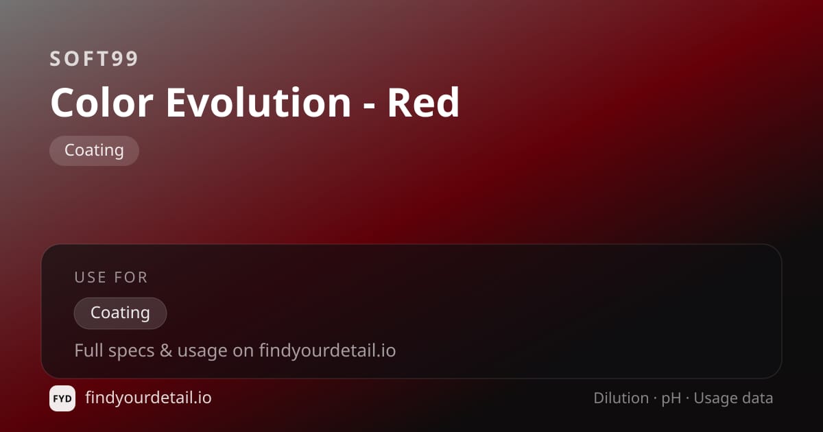 Soft99 Color Evolution - Red dilution ratio and pH specification chart