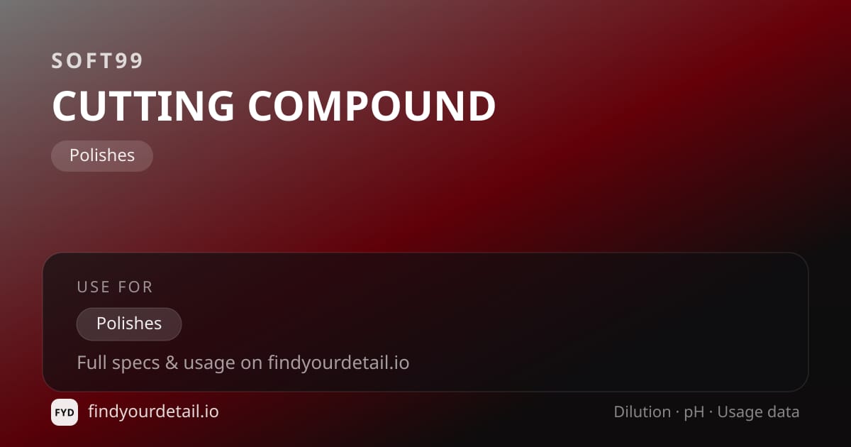 Soft99 CUTTING COMPOUND dilution ratio and pH specification chart