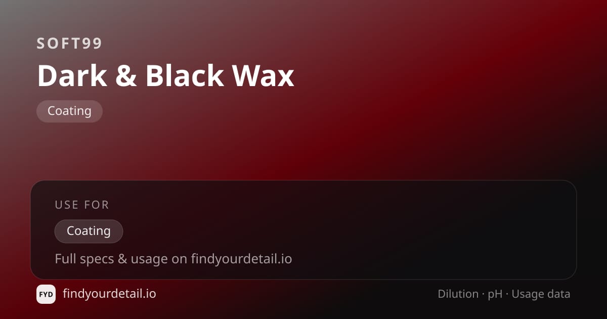 Soft99 Dark & Black Wax dilution ratio and pH specification chart