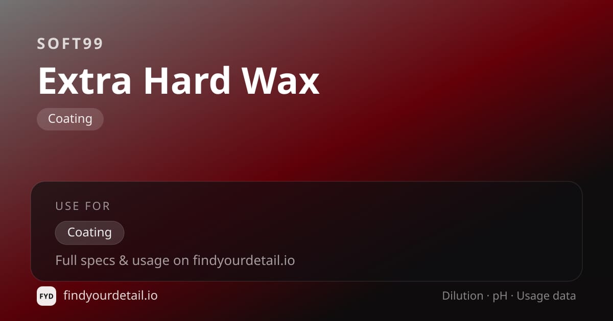 Soft99 Extra Hard Wax dilution ratio and pH specification chart