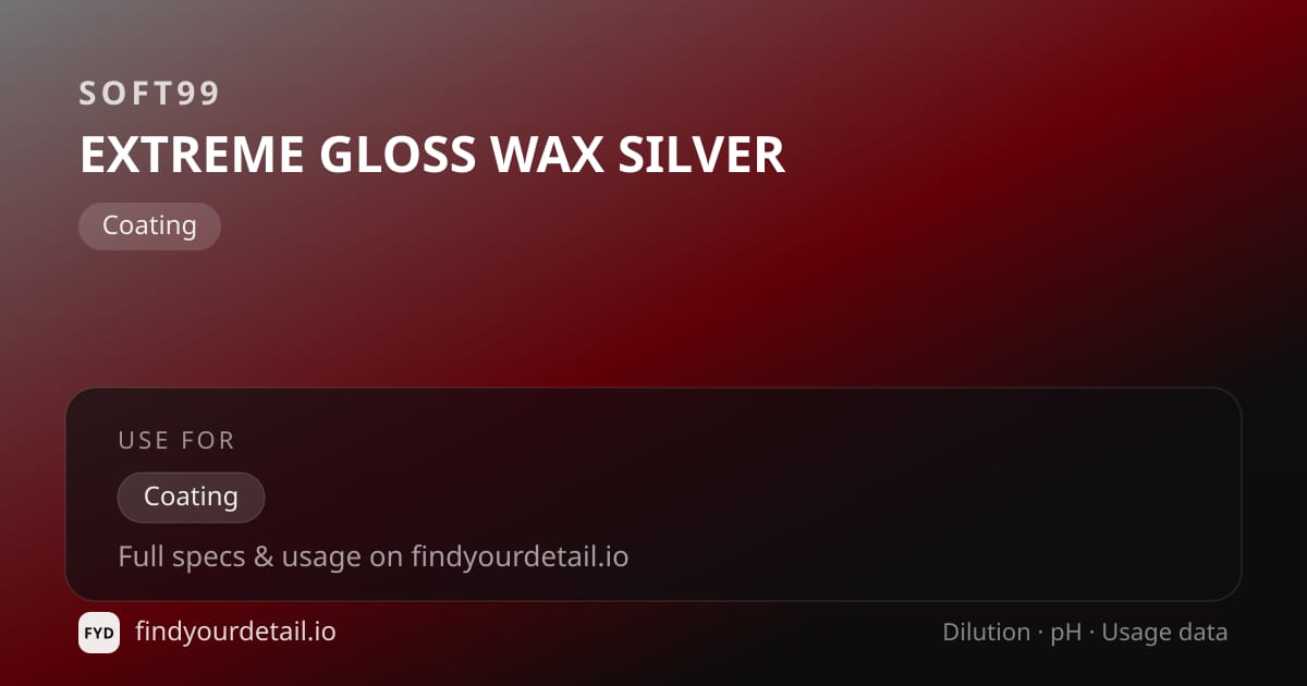 Soft99 EXTREME GLOSS WAX SILVER dilution ratio and pH specification chart