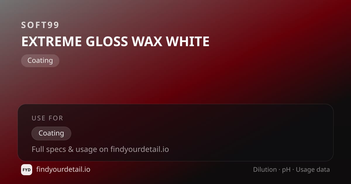 Soft99 EXTREME GLOSS WAX WHITE dilution ratio and pH specification chart