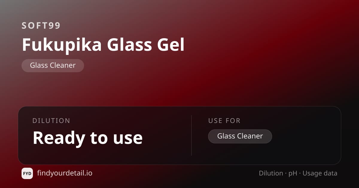 Soft99 Fukupika Glass Gel dilution ratio and pH specification chart