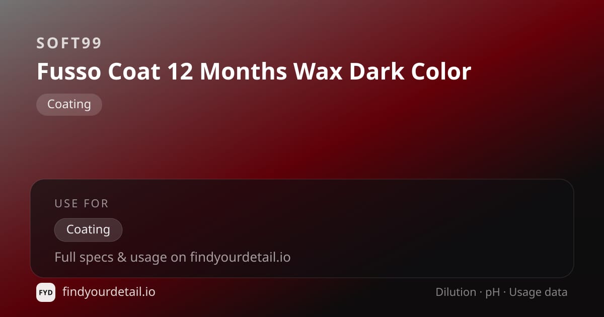 Soft99 Fusso Coat 12 Months Wax Dark Color dilution ratio and pH specification chart