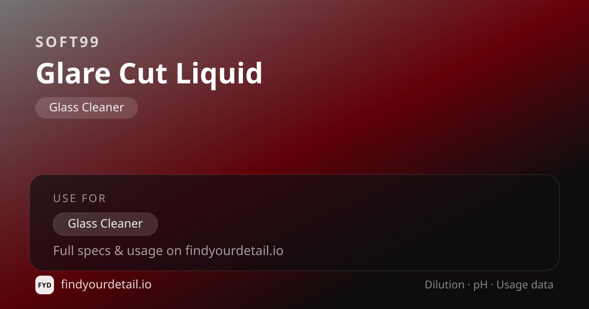 Soft99 Glare Cut Liquid dilution ratio and pH specification chart