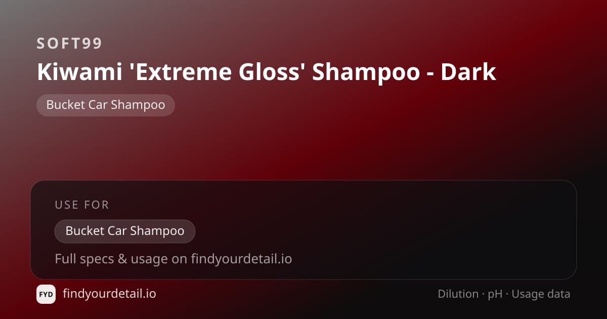 Soft99 Kiwami 'Extreme Gloss' Shampoo - Dark dilution ratio and pH specification chart