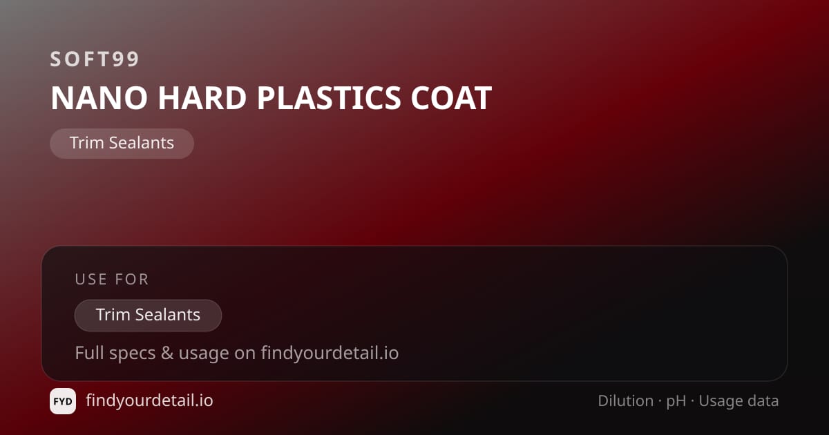 Soft99 NANO HARD PLASTICS COAT dilution ratio and pH specification chart