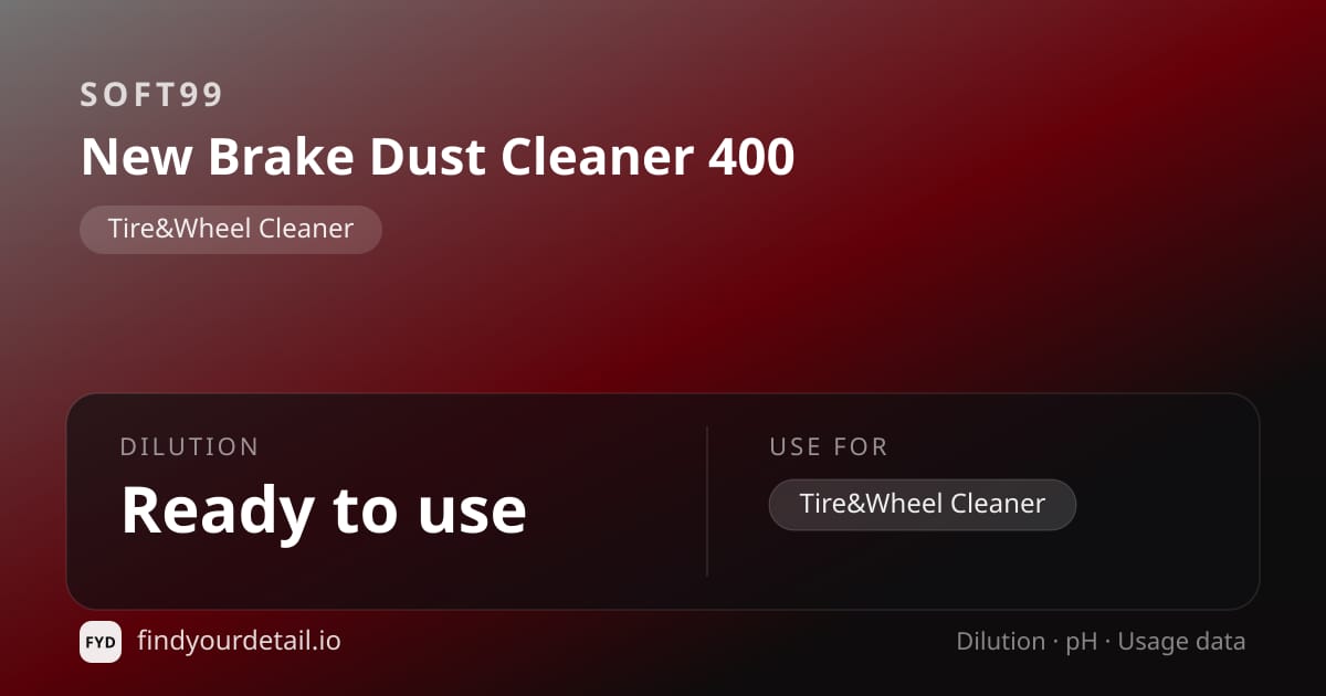 Soft99 New Brake Dust Cleaner 400 dilution ratio and pH specification chart