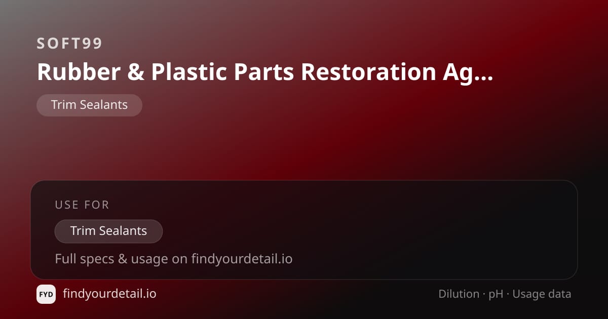 Soft99 Rubber & Plastic Parts Restoration Agent dilution ratio and pH specification chart